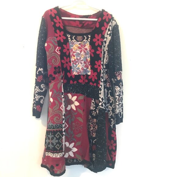 Unlabeled Sweaters - wool jersey jaquard tunic/dress women's M patchwork midi boho artto wear Retro